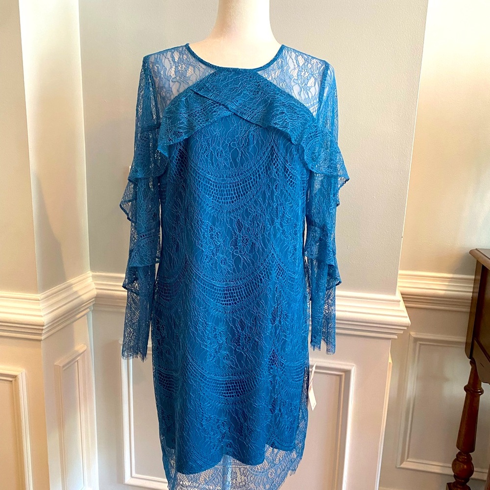NWT Nanette Lenore Peacock Blue Lace Dress, Size 12